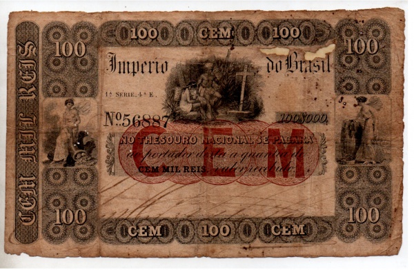 Joias . R059 100 MIL REIS 1867 1ª ESTAMPA SÉRIE 4ª LETRA E
