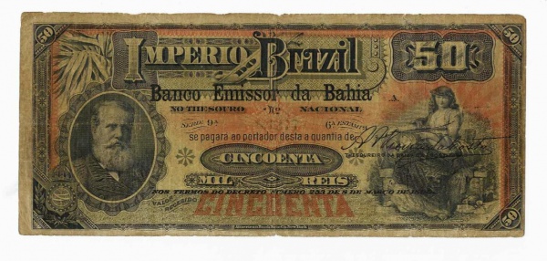 Joias . V429 50 MIL REIS SÉRIE 9ª ESTAMPA 6ª BANCO PARTICULAR BAHIA