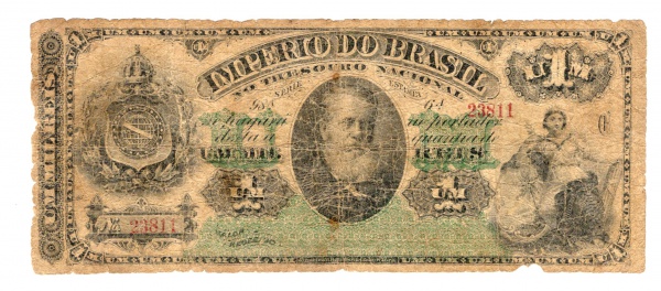 Joias . Cédula do Brasil - Autografada - 1 Mil Réis 1885 - R-015b - BC - Letra C - ...