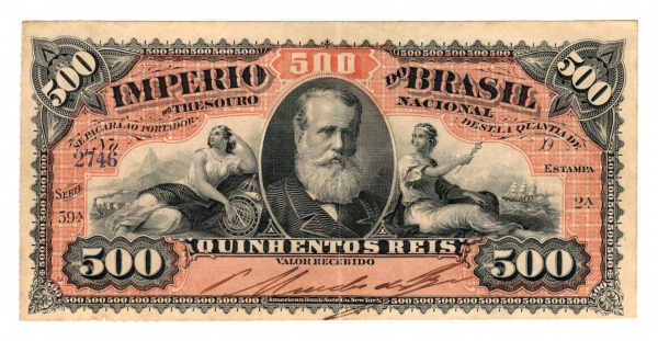 Joias . Cédula do Brasil Muito Bonita - Autografada - 500 Réis 1878 - R-009a - Letra D ...