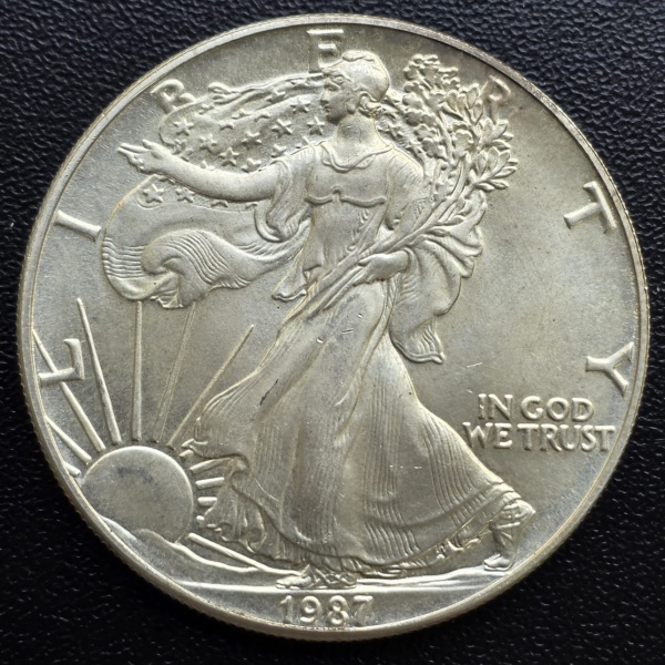 Joias . Moeda Estados Unidos - 1 dólar American Silver Eagle 1987 - 1 Onça - Km273 - ...