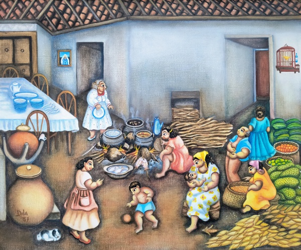 Arte . DILA (DILEUSA DINIS RODRIGUES) - Família - Óleo sobre tela - ass.inf.esq., dat. ...