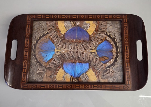 Joias . Espetacular bandeja decorativa feita de madeira nobre com marchetaria com ...
