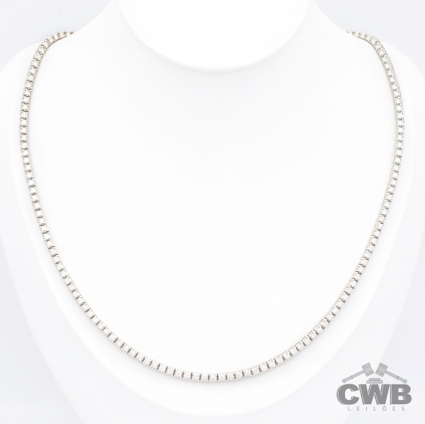 Joias . Colar RIVIERA Ouro Branco 18K com 203 Diamantes de 3 Pontos cada (6,09 Cts - ...