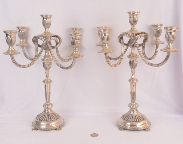 Joias . Par de grandes candelabros para 5 velas em prata de lei portuguesa Águia ( ...