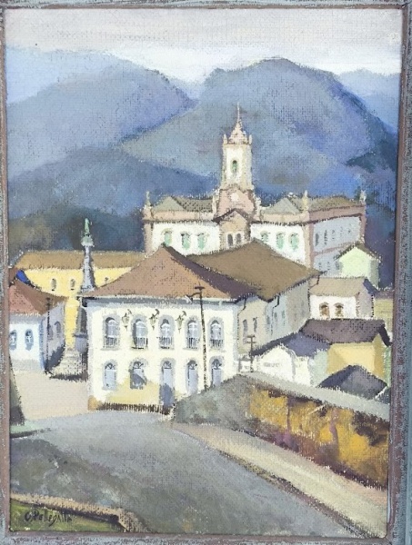 Joias . Omar Pellegatta, óleo sobre eucatex, Ouro Preto -med. 32x23cm ( eucatex) -med. ...