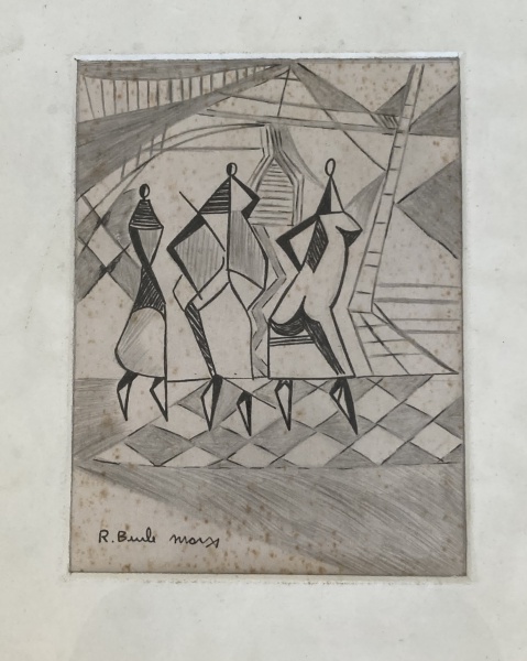 Joias . Obra Original Assinada por Roberto Burle Marx - Desenho Geométrico ...
