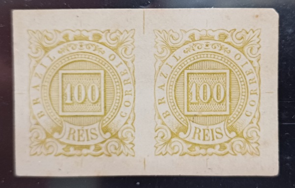 Joias . Brasil - Império - PROVA em PAPEL CARTÃO, PAR de 100 Réis cifra branca (64).