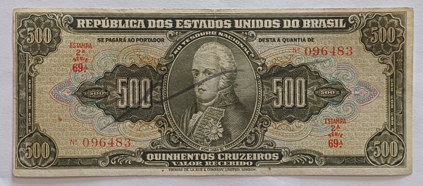 Joias . C099 - BRASIL - 1948 - 500 CRUZEIROS, AUTOGRAFADA, 2a ESTAMPA, MBC/S.