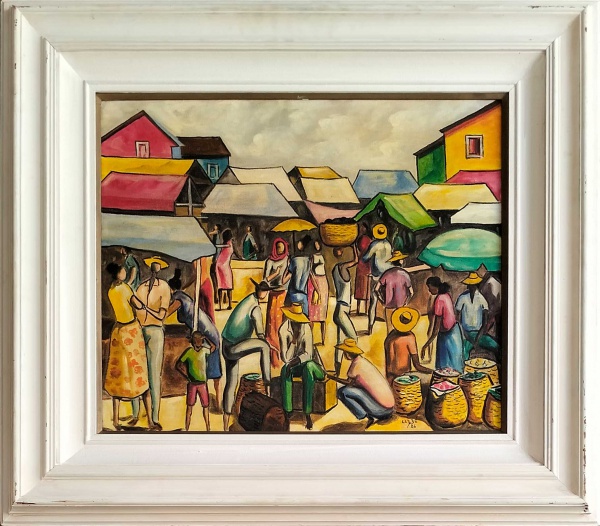 Arte . Héctor Carybé, Feira Livre - Óleo sobre tela medindo 50 x 60, datado de 1986, ...