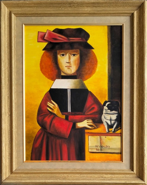 Arte . Reynado da Fonseca, Mulher e Cão - Óleo sobre tela medindo 70 x 50, datado de ...