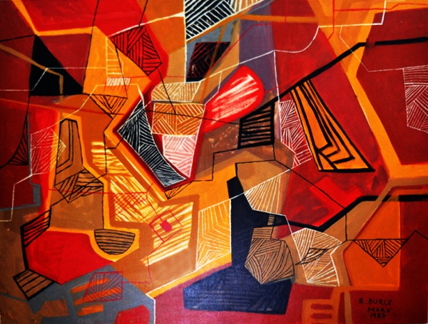 Arte . Roberto Burle Marx, Abstrato - acrílica sobre tela - datado 1987 - med.73 x 93 ...