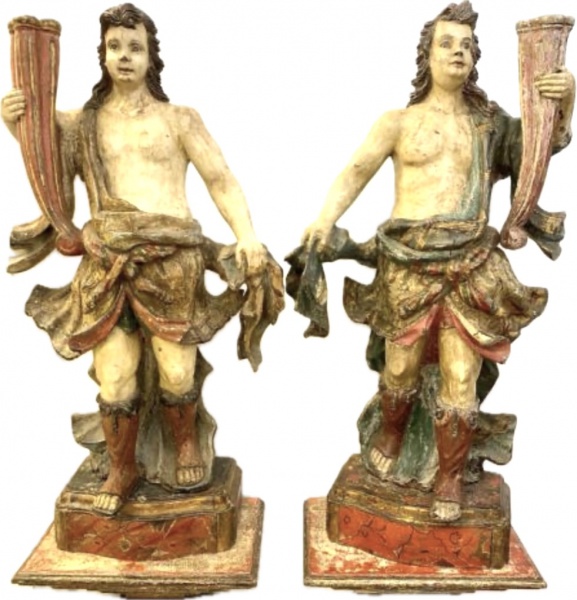 Joias . ARTE SACRA - PORTUGAL Séc XIX - Magníco Pandan de Imagens em madeira ricamente ...