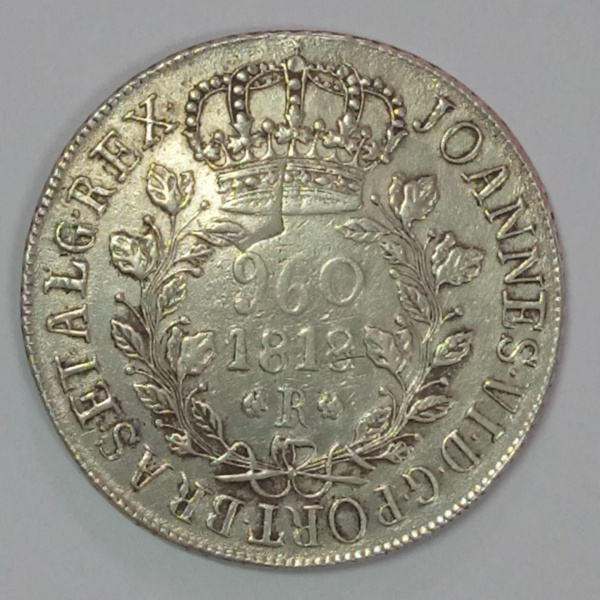 Joias . MOEDA DE PRATA 960 REIS 1818 RIO - GALHOS TRIBLO - P476C = MBC/SOB