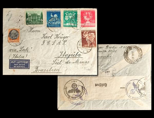 Joias . Envelope de 1941 enviado da Alemanha para Itajubá-MG, via aérea Lati com fita ...