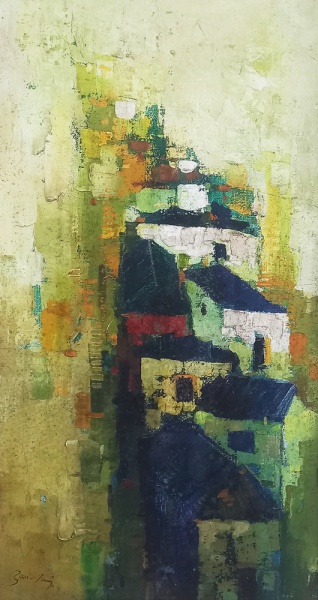 Arte . AM076, A. BONADEI, óleo sobre tela, representando paisa foto 3