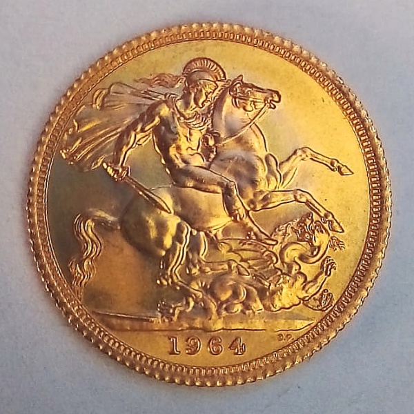 Joias . Moeda do Reino Unido - 1 Libra - 1964 - KM#908 - Ouro 0,917 - 7,99gr - 22,5mm