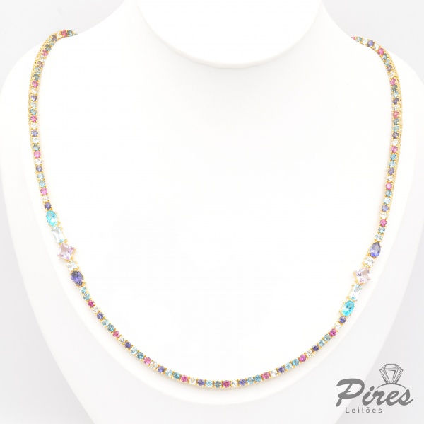 Joias . Colar RIVIERA em Ouro Amarelo 18K com Pedras Brasileiras, de 70cm comprimento, ...