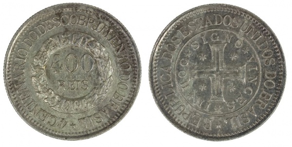 Joias . Moeda do Brasil - 400 Réis - 1900 - Comemorativa 4º Centenário do Descobrimento ...