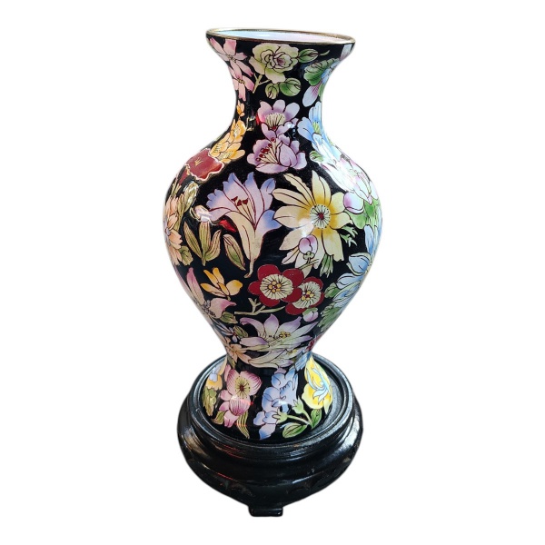 Joias . Belíssimo e antigo vaso em Cloisonné, todo em bronze, pintado a mão com cenas ...