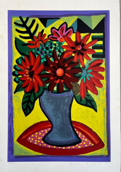 Joias . Jorge dos Anjos - Vaso de flores - Serigrafia 122/125 - Med. 73 x 51 cm  ...