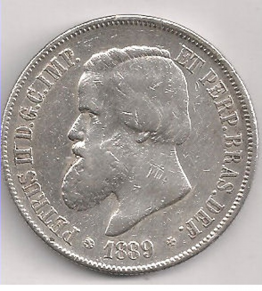 Joias . Moeda do Brasil- 2000 Réis 1889- Império- prata- P659- soberba