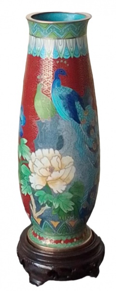 Joias . Antigo e raro vaso em Cloisonné, todo em bronze, pintad foto 4