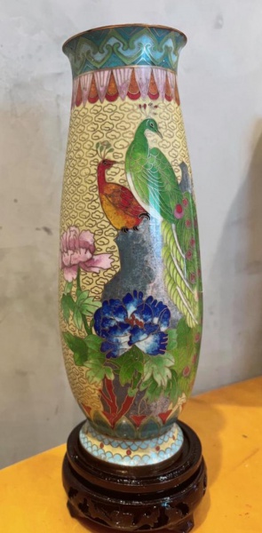 Joias . Antigo e raro vaso em Cloisonné, todo em bronze, pintad foto 5