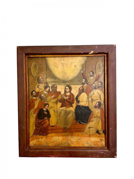 ÍCONE RUSSO PENTECOSTES, SÉC. XVIII/XIX - Têmpera sobre madeira - 53 63 cm (c/m)Ícone em têmpera sobre madeira representando a cena do Pentecostes, episódio narrado nos Atos dos Apóstolos em que o Esp