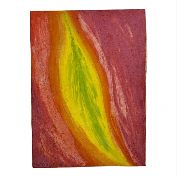 Afonso (1968) Óleo sobre tela de composição abstrata, assinado e datado no canto inferior esquerdo. Medindo 33 x 24 cm.