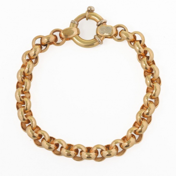 Pulseira em ouro 18K (750), modelo de elos arredondados maciços com acabamento polido e fecho tipo argola de mola. Mede 19 cm de comprimento e pesa 16,3 g. Peça de visual robusto e elegante, com excel
