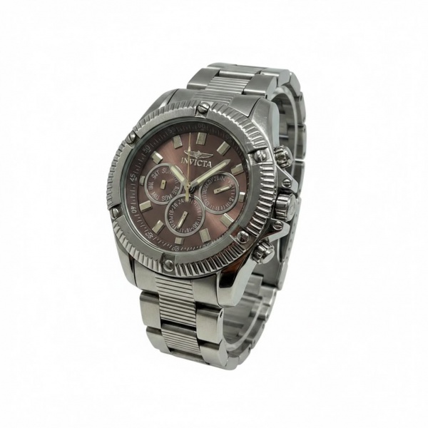 Relógio de pulso Invicta Specialty, original, com caixa e pulseira em aço inox, mostrador marrom com calendário completo (dia da semana, data e indicador 24 horas), movimento a quartzo, resistente à á
