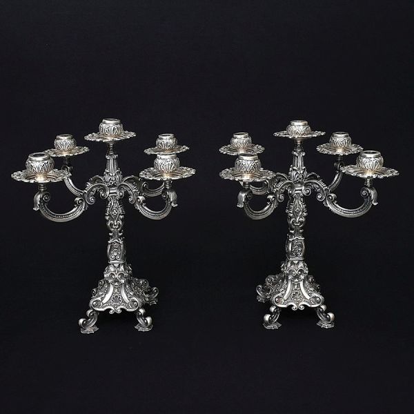 Joias . Par de candelabros de prata brasileira para cinco velas de prata brasileira ...