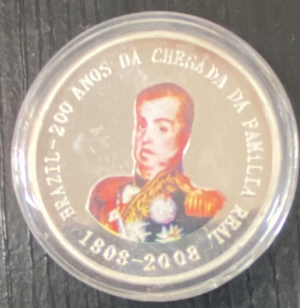 MEDALHA DO BRASIL 200 ANOS CHEGADA FAMILIA REAL NUMERADA 020 DE 200 FEITAS FOLEADA A PRATA COLORIDA 4CM
