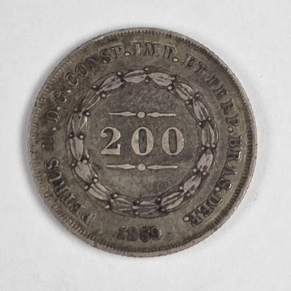 Joias . Moeda do Brasil - 200 Réis (Império - D. Pedro II / Coroa de Pérolas) - 1859 - ...