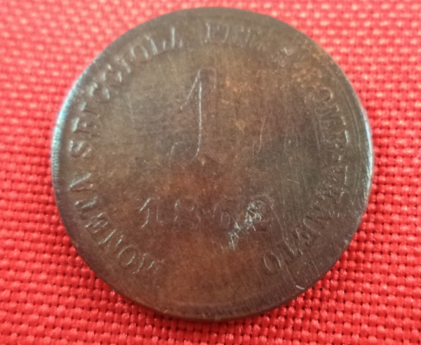 Arte . Moeda de 20 Réis de bronze de Portugal, cunhada no ano foto 7