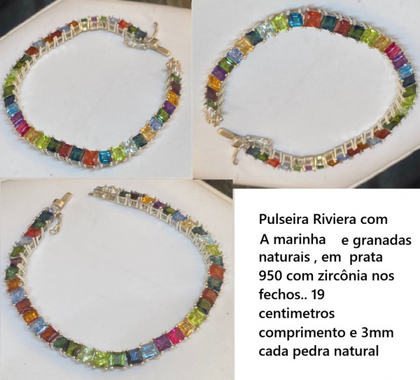 Joias . Pulseira Riviera com turmalina, água marinha, ametista, citrino, granada e ...