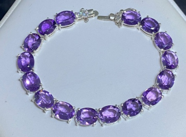 Joias . Pulseira Riviera em prata 950 gemas ametista natural, com 18 centimetros ...