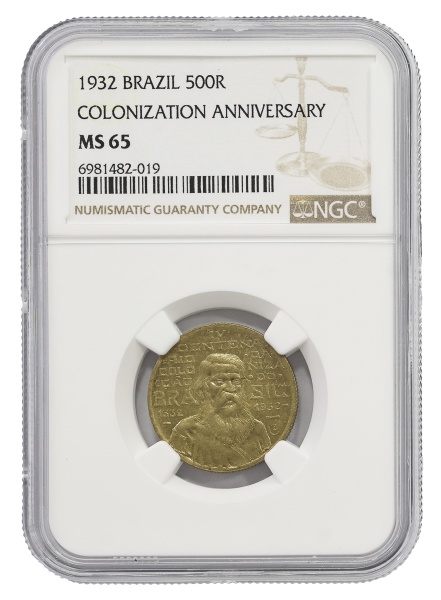 Joias . Moeda do Brasil - 500 Réis - 1932 - Coletinho - Graduada pela NGC MS 65 - IV ...