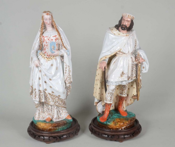 Joias . Viex Paris - Par de grandes esculturas em porcelana francesa policromada ...
