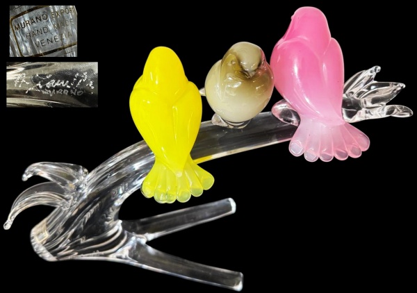 Joias . MURANO -VENEZA- ITALY- Magnifica escultura "PÁSSAROS NO GALHO " ...