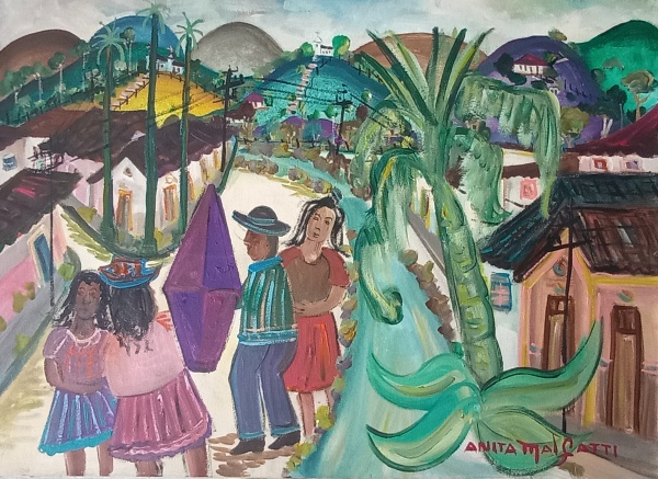 Arte . ANITA MALFATTI, óleo sobre tela. "Cena Rural com figuras", medindo: 50 ...