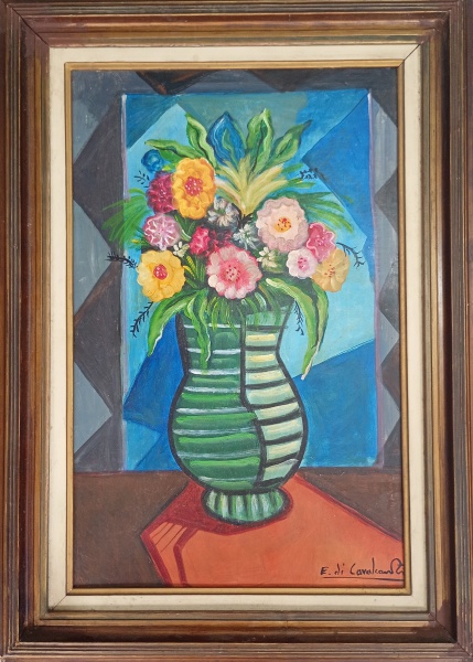 Joias . EMILIANO DI CAVALCANTI, óleo sobre cartão. "Vaso com flores", medindo: ...