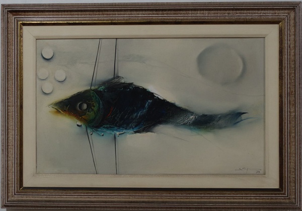 Arte . SATYRO MARQUES - Peixe - Óleo sobre tela - Assinado no canto inferior esquerdo ...
