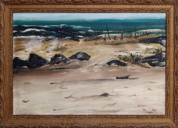 Arte . José Pancetti, Marinha com figuras - Óleo sobre tela medindo 37 x 56, a.c.i.d e ...