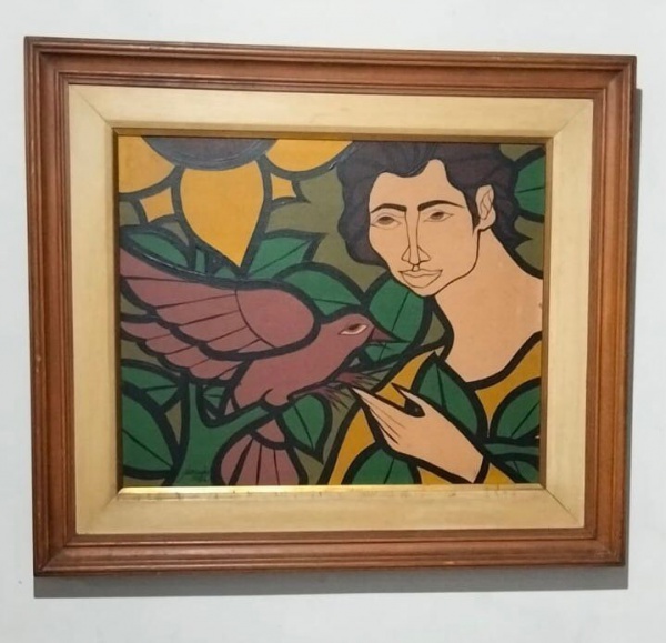 Joias . JANUÁRIO - " figura com pomba ", O.S.T., assinado no canto superior  ...