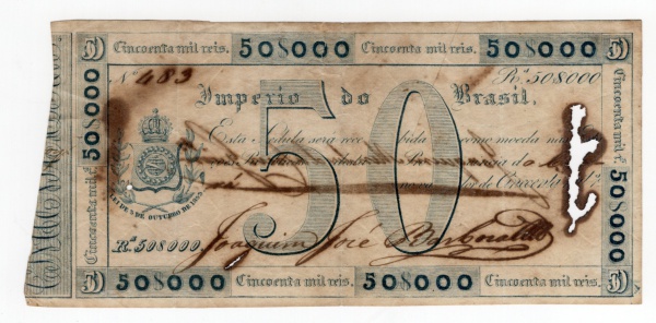 Joias . Cédula do Brasil Muito Bonita Raríssima - 50 Mil Réis 1833 - R-006b - 1 ...
