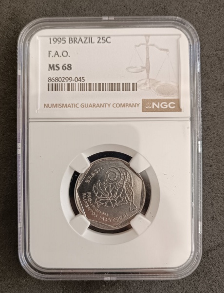 Joias . BRASIL - 10 CENTAVOS 1995 F.A.O. - MS66 - PEÇA ENCAPSUL foto 1