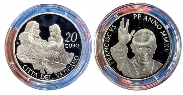 Joias . CIDADE DO VATICANO 20 EUROS 2015.PRATA 925% 26 GRAMAS, 36 MM. NA CAIXA COM ...