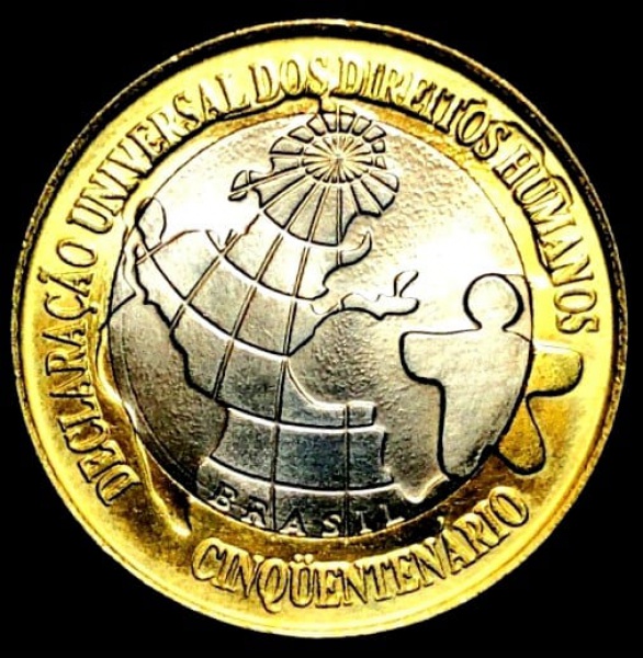 Joias . Moeda do Brasil de 1 Real ano 1998  Comemorativa aos "50 Anos da Declaração ...